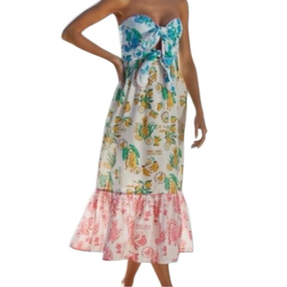 FARM Rio size medium tiered midi cutout new Colorful Tropical Print Dress coveru - Picture 1 of 16